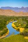 USA, Texas, Big Bend National Park. Chisos Mountains and Rio Grande River. Art Print